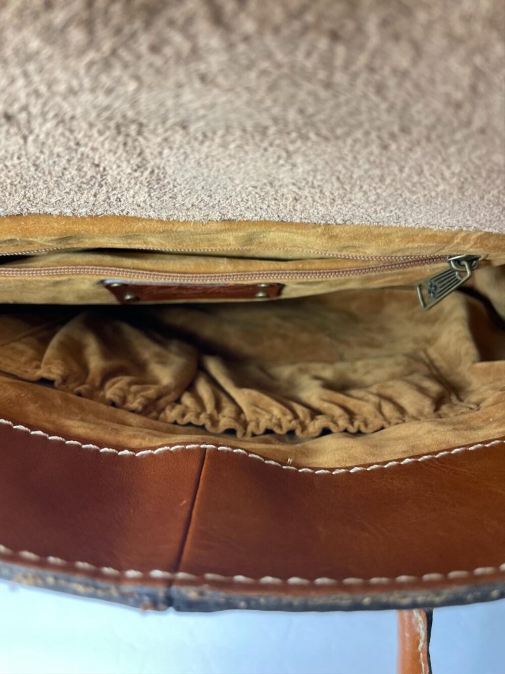 Patricia Nash Satchel Tan Leather Brass Lock Dual Handle Handbag Vintage Style - Picture 4 of 7